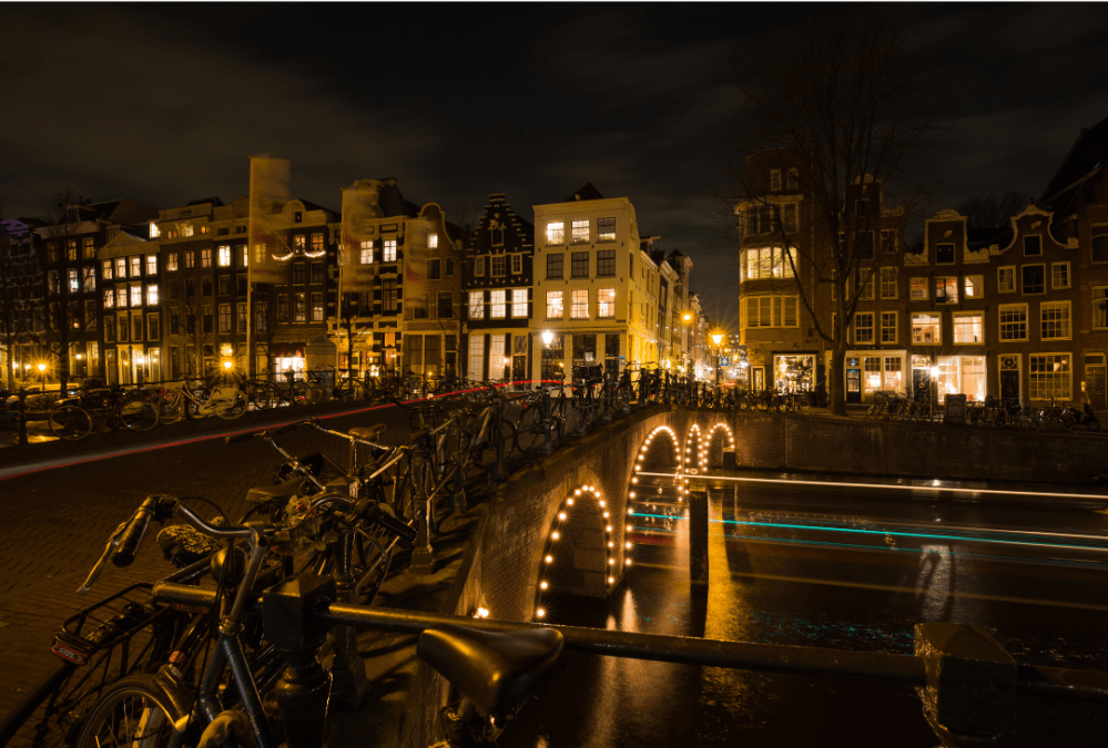 Light show over Amsterdam canal